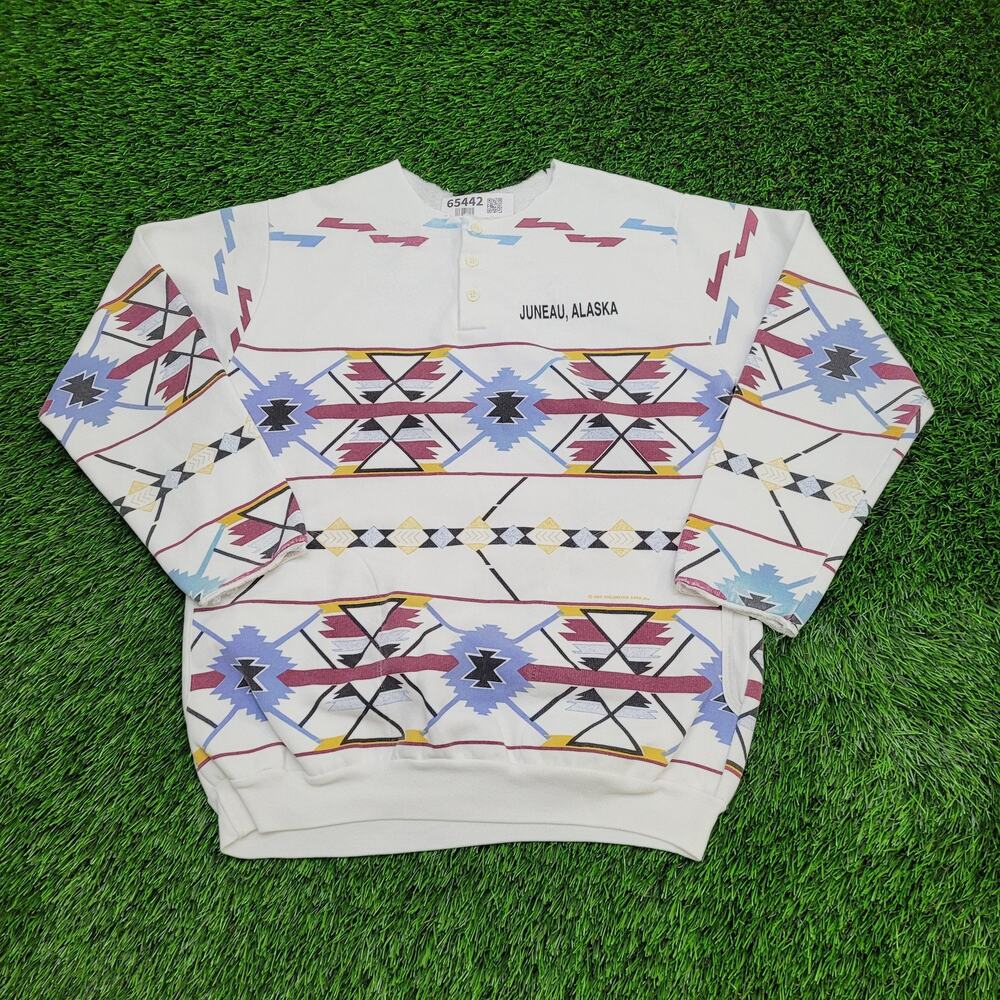 Vintage 90s Juneau Alaska Henley Sweatshirt Medium 19x27